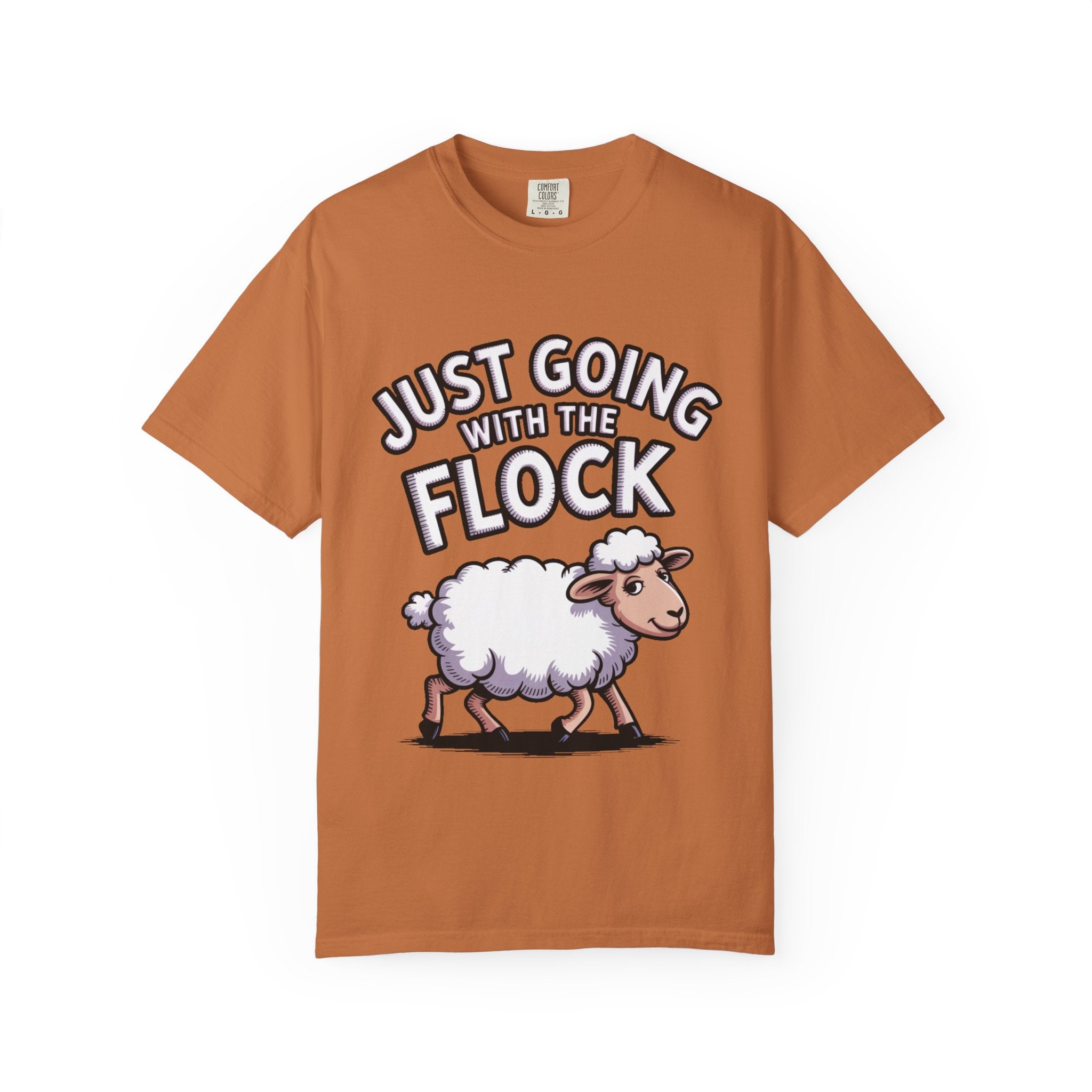 Funny Sheep T-Shirt, 'Just Going With The Flock' Shirt, Cute Cartoon Sheep Tee, Sarcastic Gift for Introverts