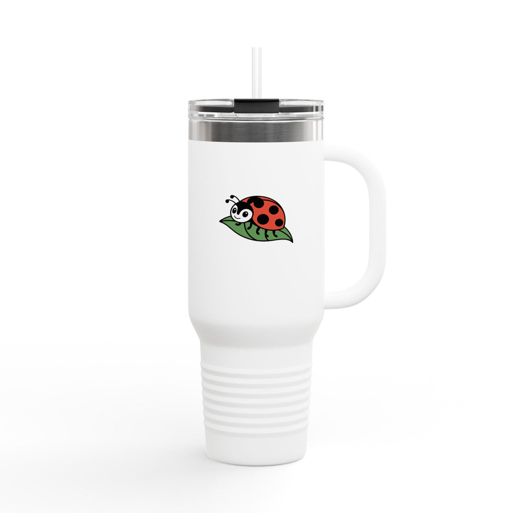 Cute Ladybug Travel Mug, 40oz Tumbler with Handle and Straw, Ladybug On A Leaf Insulated Cup, Nature Lover Gift
