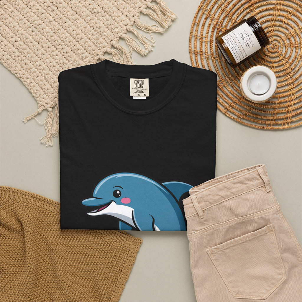 Cute Dolphin T-Shirt, Jumping Wave Dolphin Shirt, Ocean Lover Gift, Garment Dyed Unisex Tee, Beach Vacation Shirt