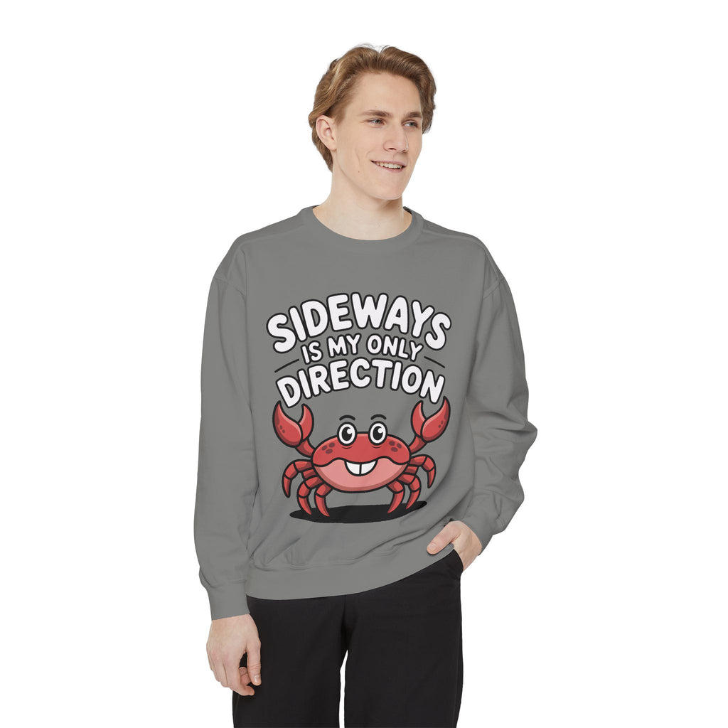 Funny Crab Sweatshirt, Sideways Is My Only Direction Crewneck, Cute Crab Lover Gift, Embroidered Patch Style Beach Sweatshirt