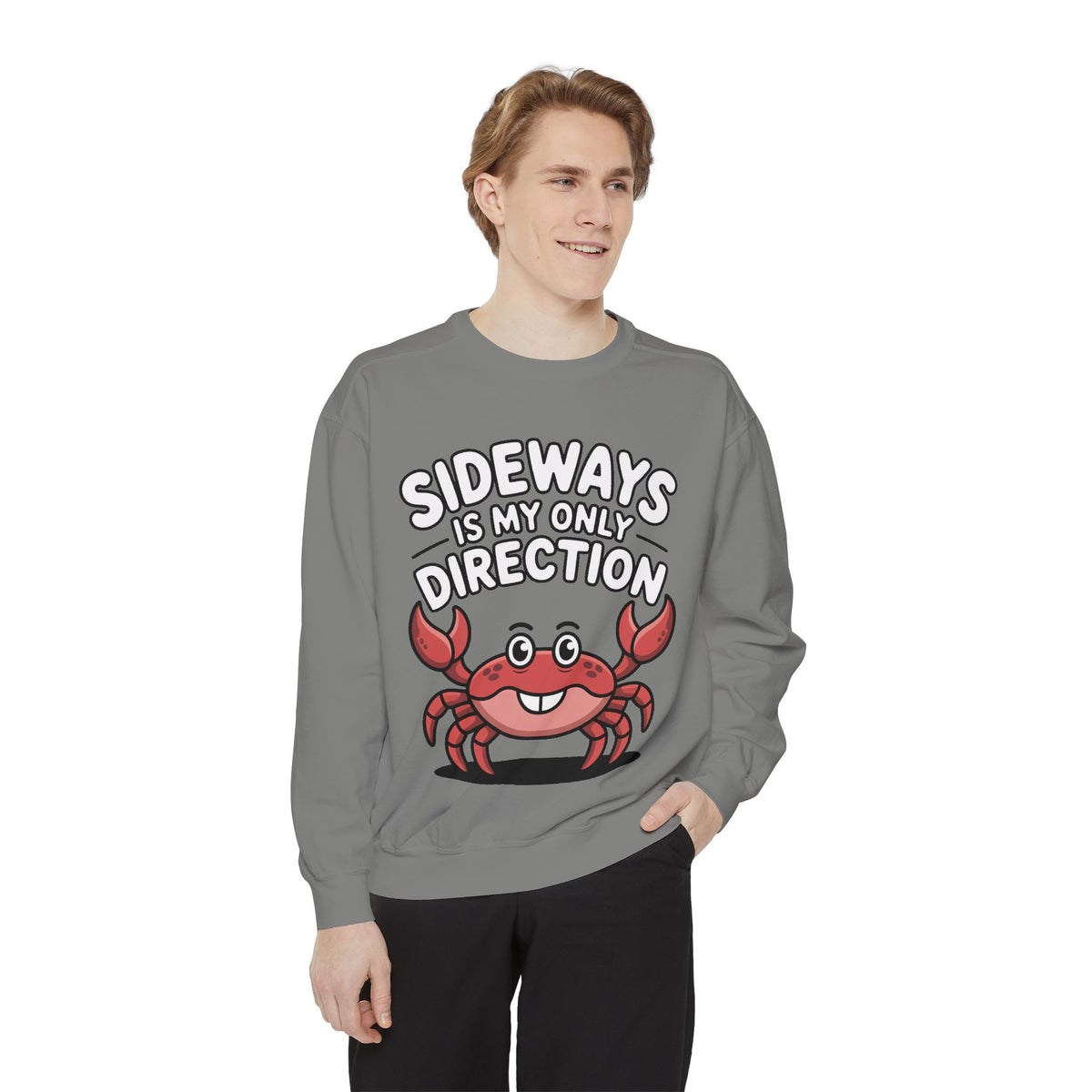 Funny Crab Sweatshirt, Sideways Is My Only Direction Crewneck, Cute Crab Lover Gift, Embroidered Patch Style Beach Sweatshirt