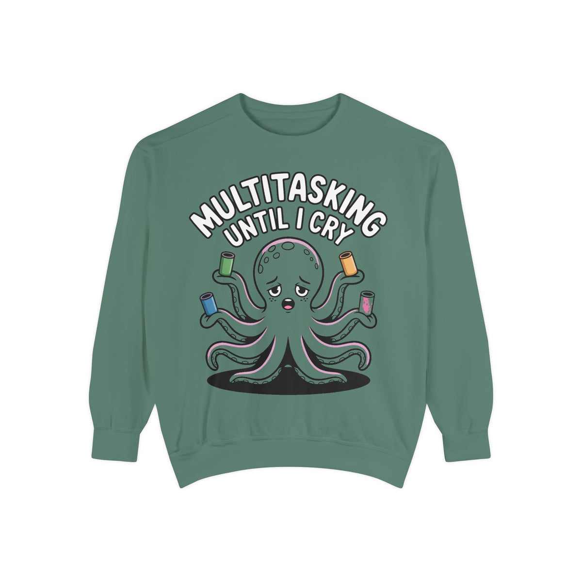 Multitasking Octopus Sweatshirt, Funny Stressed Octopus Crewneck, Embroidery-Patch Style Sweatshirt, Busy Mom Gift, Work Humor Pullover