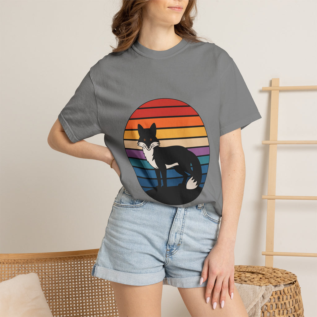 Retro Sunset Fox Badge T-Shirt