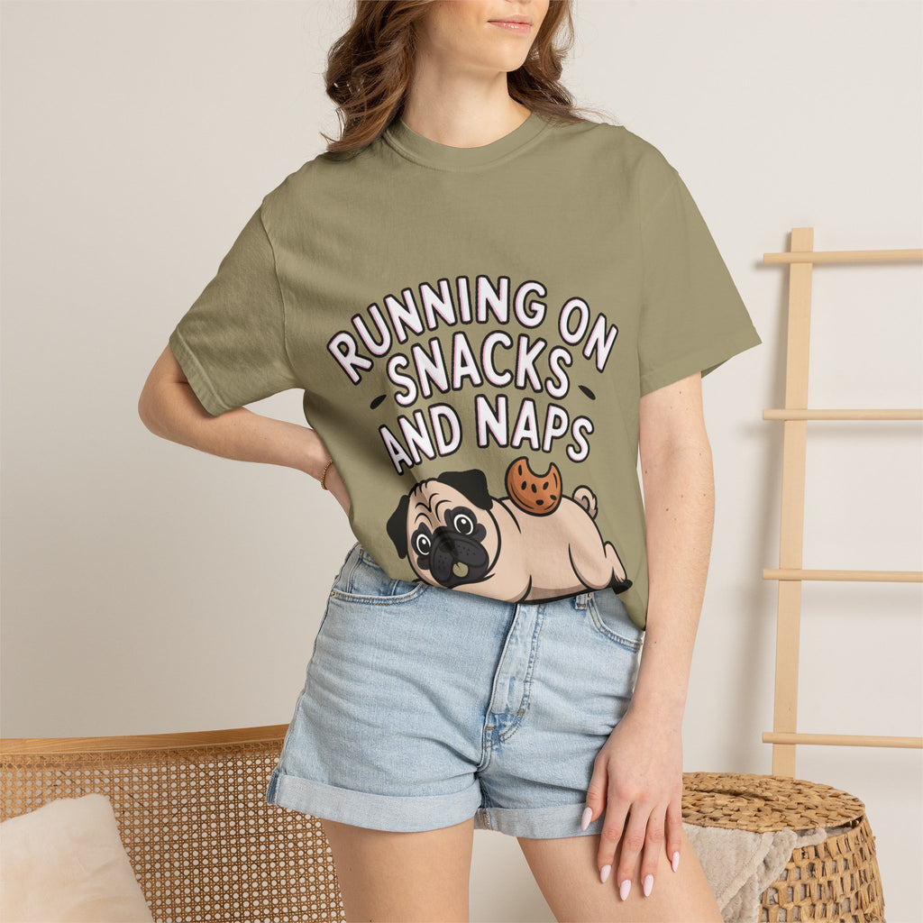 Funny Pug Shirt, Running On Snacks And Naps T-Shirt, Cute Pug Lover Gift, Napping Dog Tee, Lazy Dog Graphic Shirt