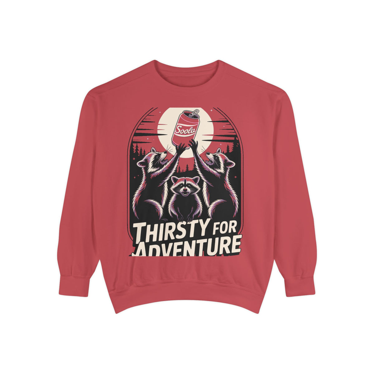 Thirsty For Adventure Raccoons Sweatshirt, Funny Vintage Poster Crewneck, Retro Raccoon Graphic Sweatshirt Gift