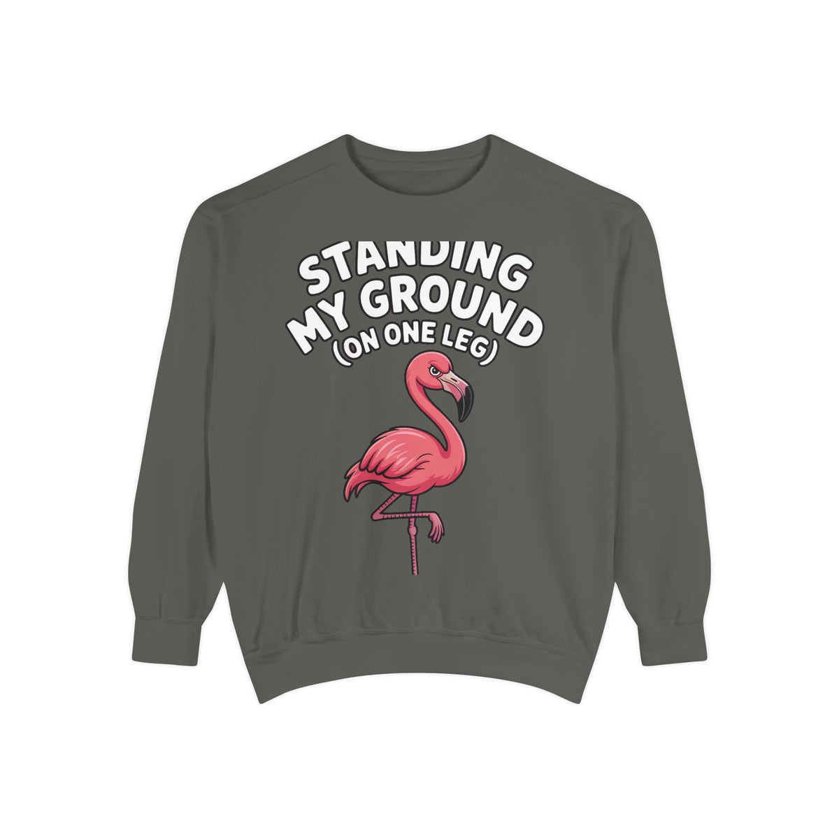 Standing My Ground Flamingo Sweatshirt, Funny One Leg Flamingo Crewneck, Sassy Bird Lover Gift, Embroidered Patch Style Sweatshirt