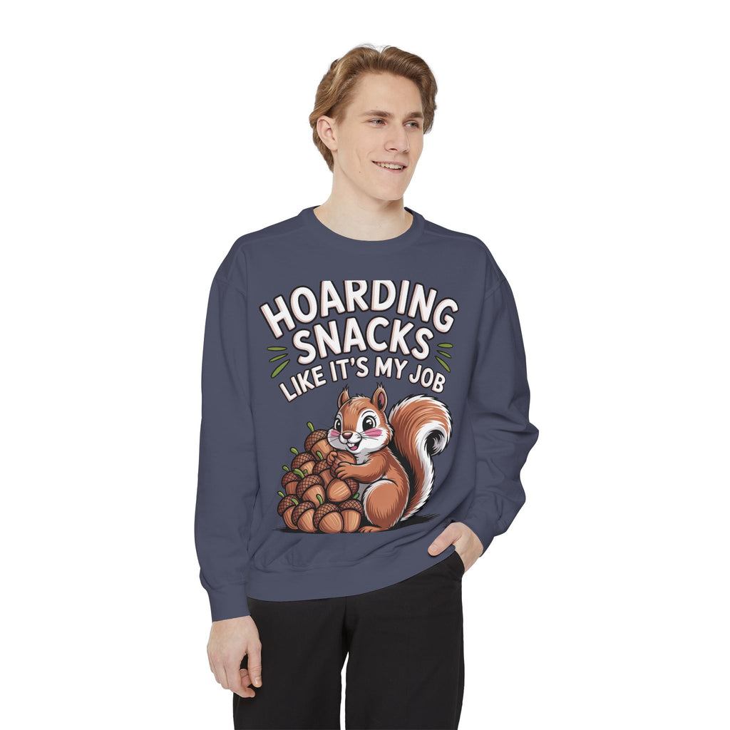 Funny Squirrel Sweatshirt, Hoarding Snacks Like It's My Job Crewneck, Cute Acorn Squirrel Gift, Snack Lover Sweatshirt
