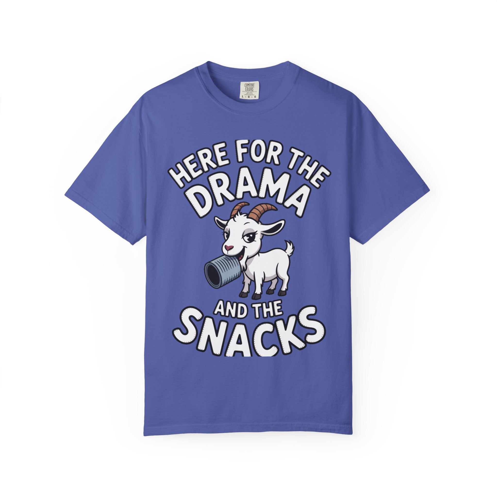Funny Goat Shirt, Here For The Drama And The Snacks T-Shirt, Cute Goat Lover Gift, Sarcastic Farm Animal Tee
