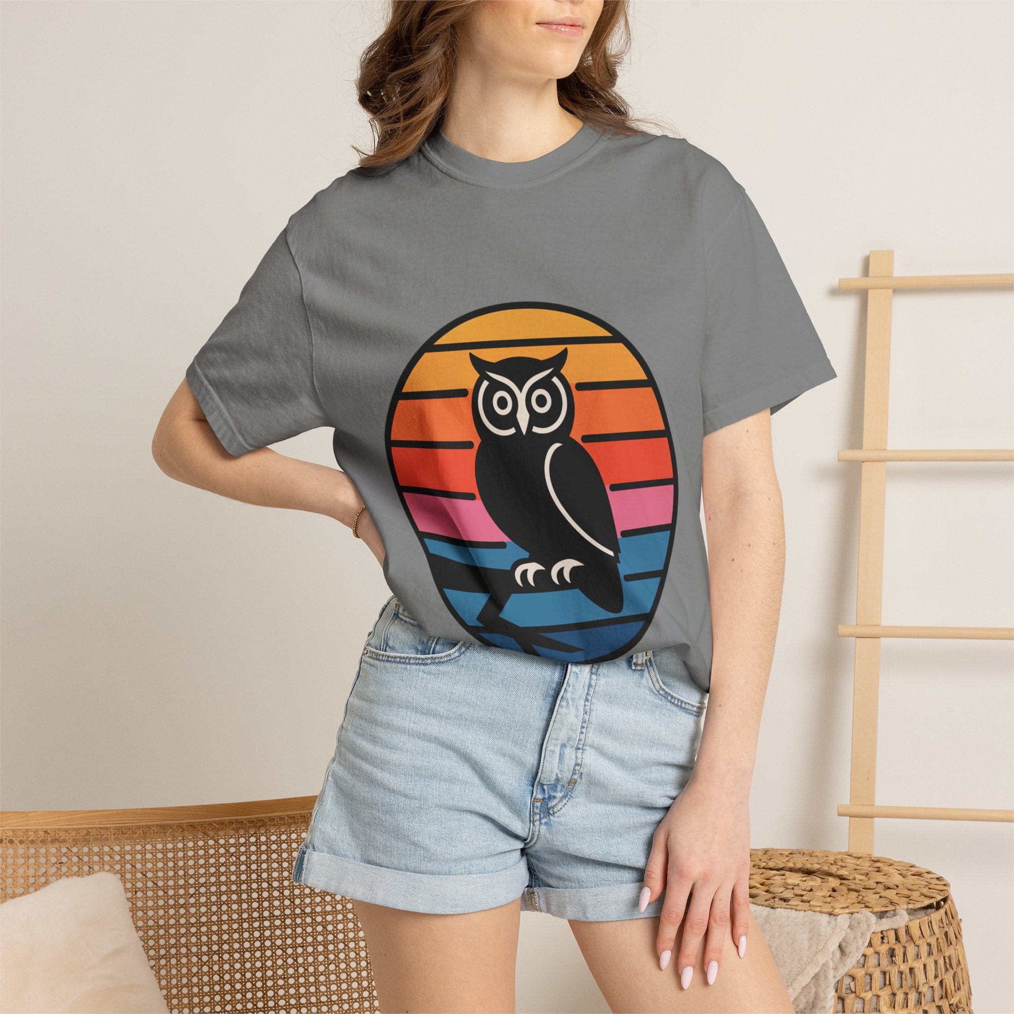 Retro Sunset Owl Badge T-Shirt