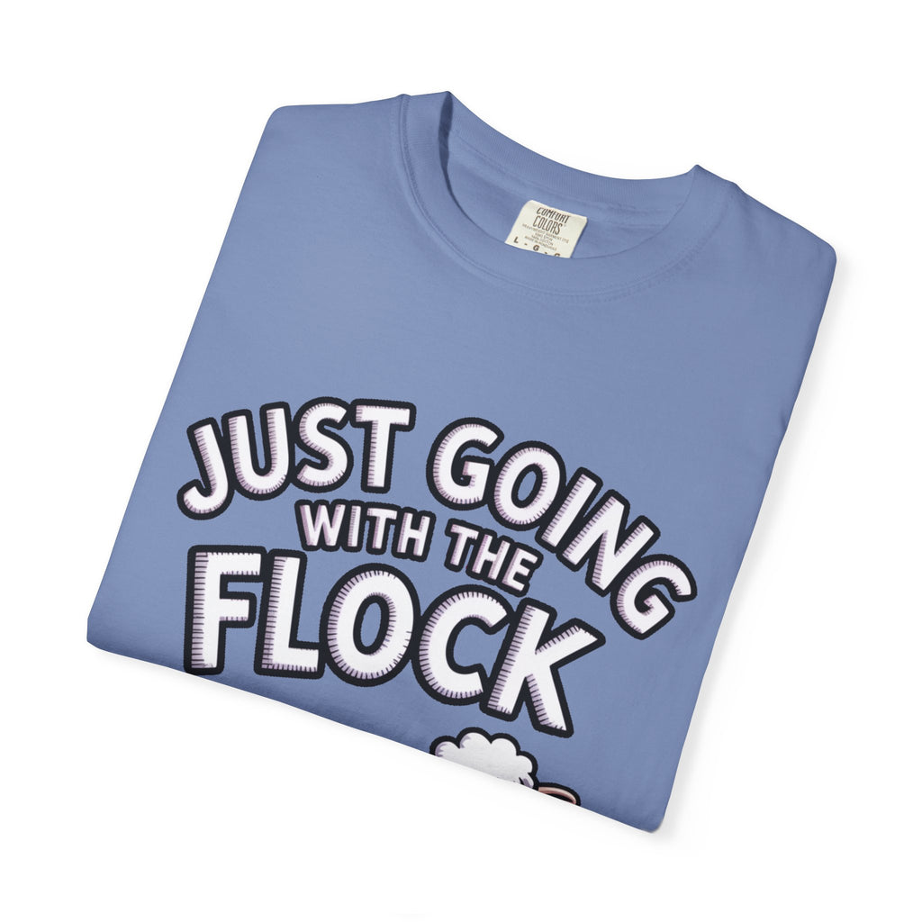 Funny Sheep T-Shirt, 'Just Going With The Flock' Shirt, Cute Cartoon Sheep Tee, Sarcastic Gift for Introverts