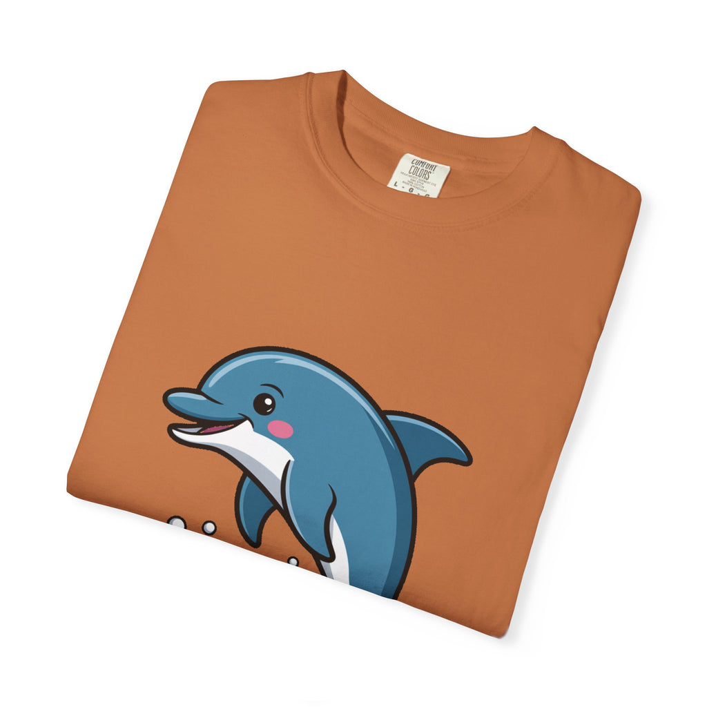 Cute Dolphin T-Shirt, Jumping Wave Dolphin Shirt, Ocean Lover Gift, Garment Dyed Unisex Tee, Beach Vacation Shirt