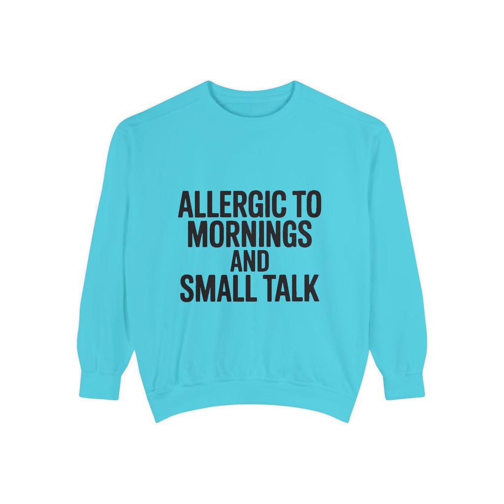 Allergic To Mornings And Small Talk Sweatshirt, Funny Embroidered Crewneck, Sarcastic Quote Sweatshirt, Introvert Gift
