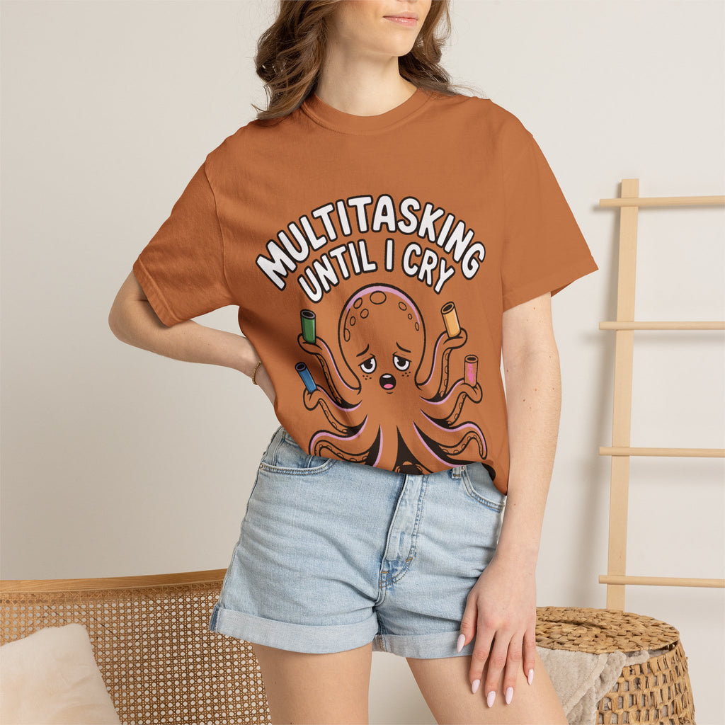 Multitasking Octopus Shirt, Funny Stressed Octopus T-Shirt, Multitasking Until I Cry Tee, Cute Cartoon Octopus Gift
