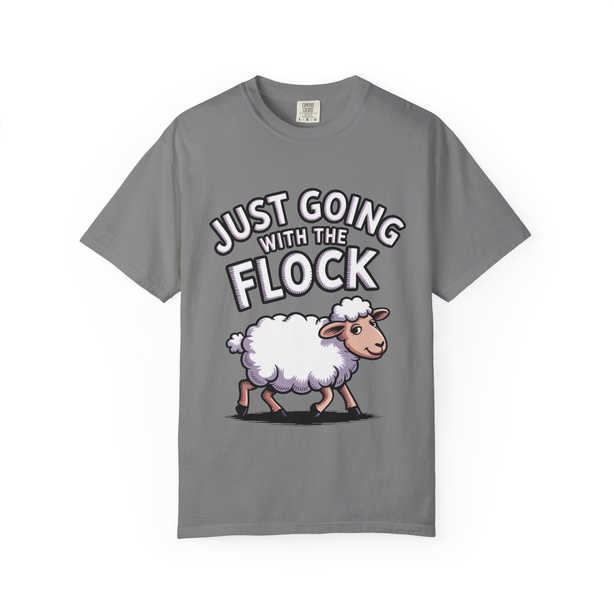Funny Sheep T-Shirt, 'Just Going With The Flock' Shirt, Cute Cartoon Sheep Tee, Sarcastic Gift for Introverts