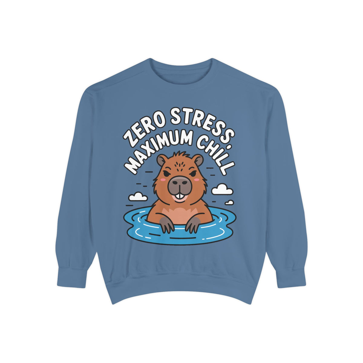 Zero Stress Capybara Sweatshirt, Funny Hot Spring Capybara Crewneck, Cute Chill Animal Gift, Garment Dyed Embroidered Sweatshirt