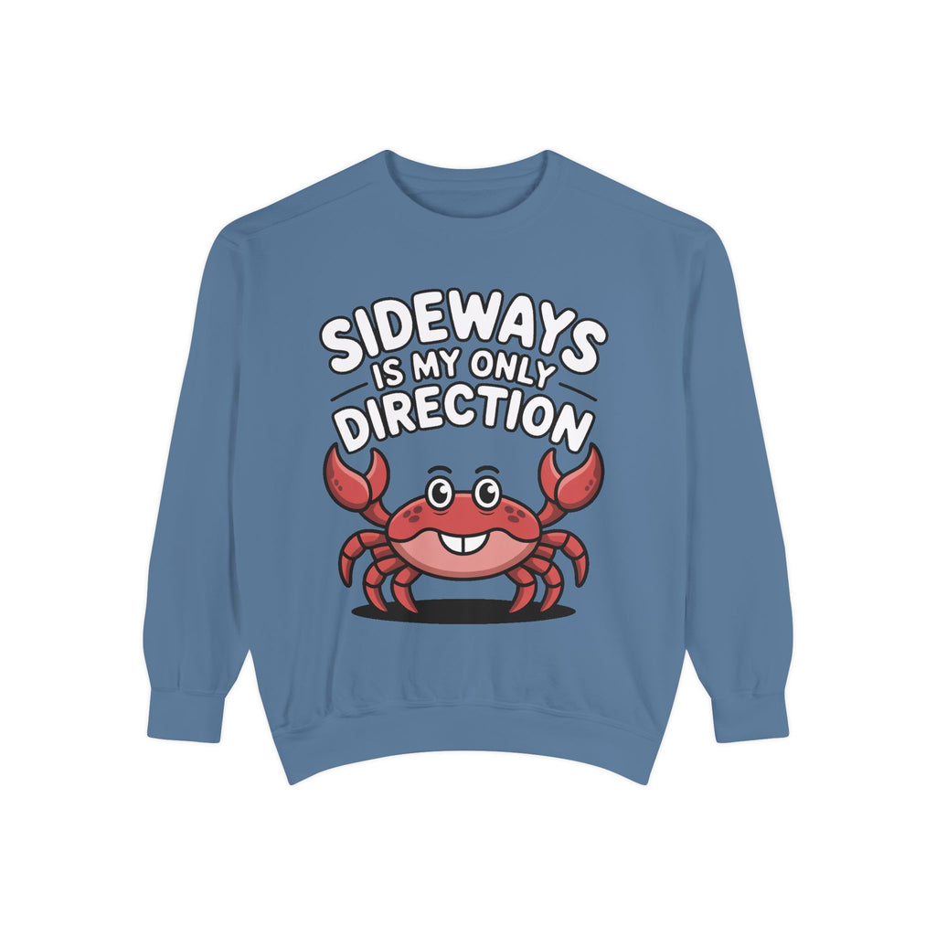 Funny Crab Sweatshirt, Sideways Is My Only Direction Crewneck, Cute Crab Lover Gift, Embroidered Patch Style Beach Sweatshirt