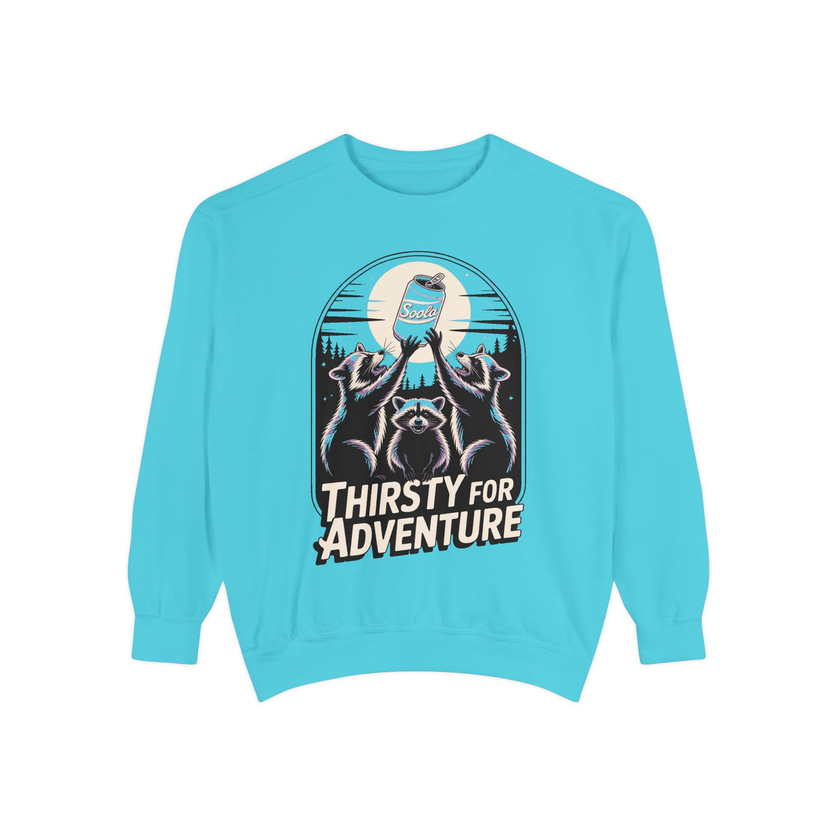 Thirsty For Adventure Raccoons Sweatshirt, Funny Vintage Poster Crewneck, Retro Raccoon Graphic Sweatshirt Gift