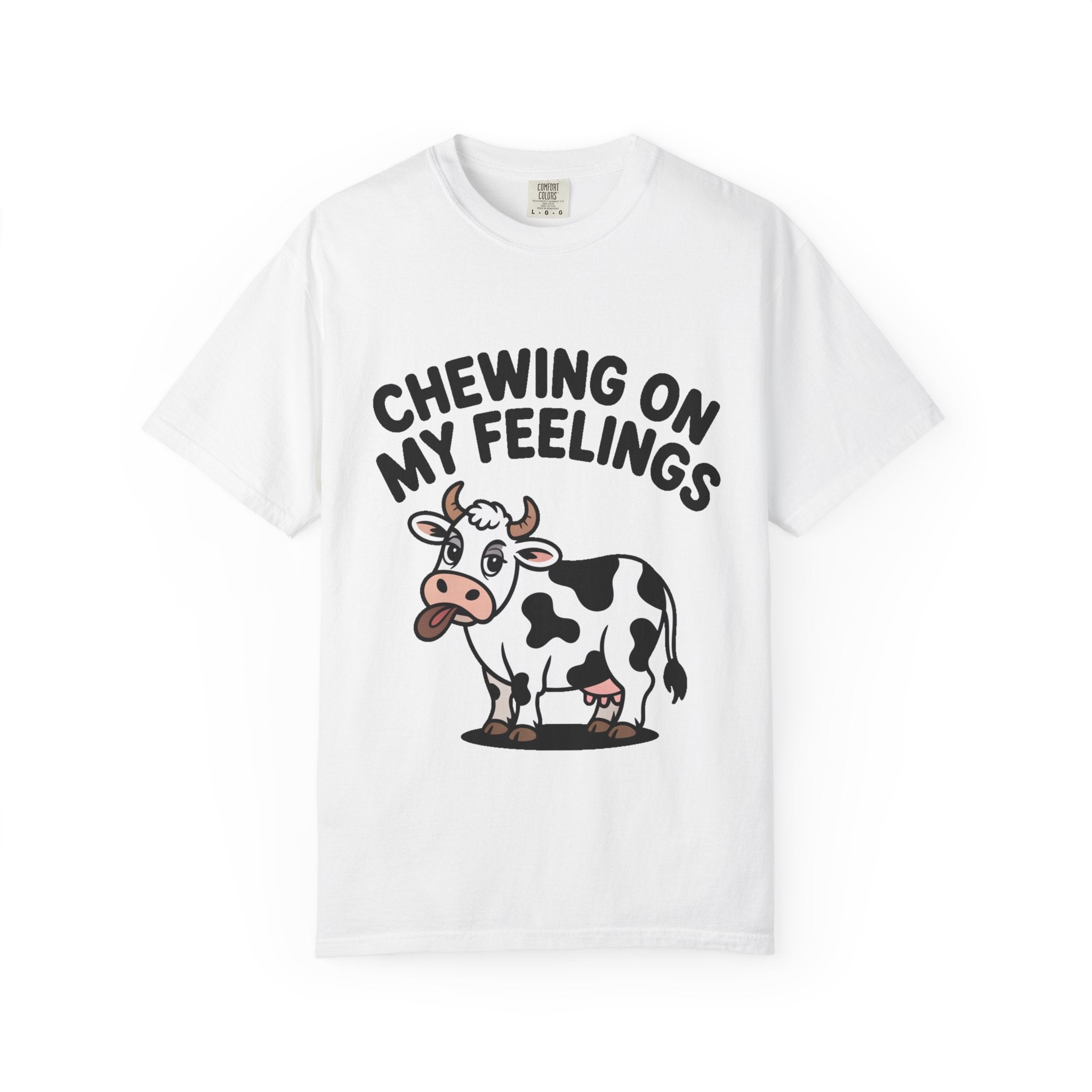 Chewing On My Feelings Cow Shirt, Funny Cow T-Shirt, Cute Cartoon Cow Tee, Sarcastic Farm Animal Gift, Mental Health Humor Shirt