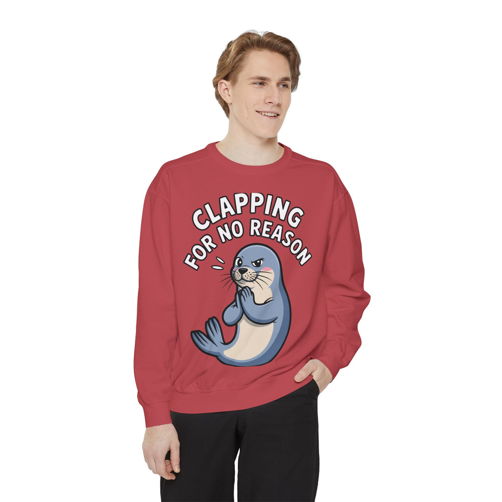 Clapping For No Reason Seal Sweatshirt, Funny Sassy Seal Crewneck, Cute Animal Embroidered Patch Style Sweatshirt, Sarcastic Gift
