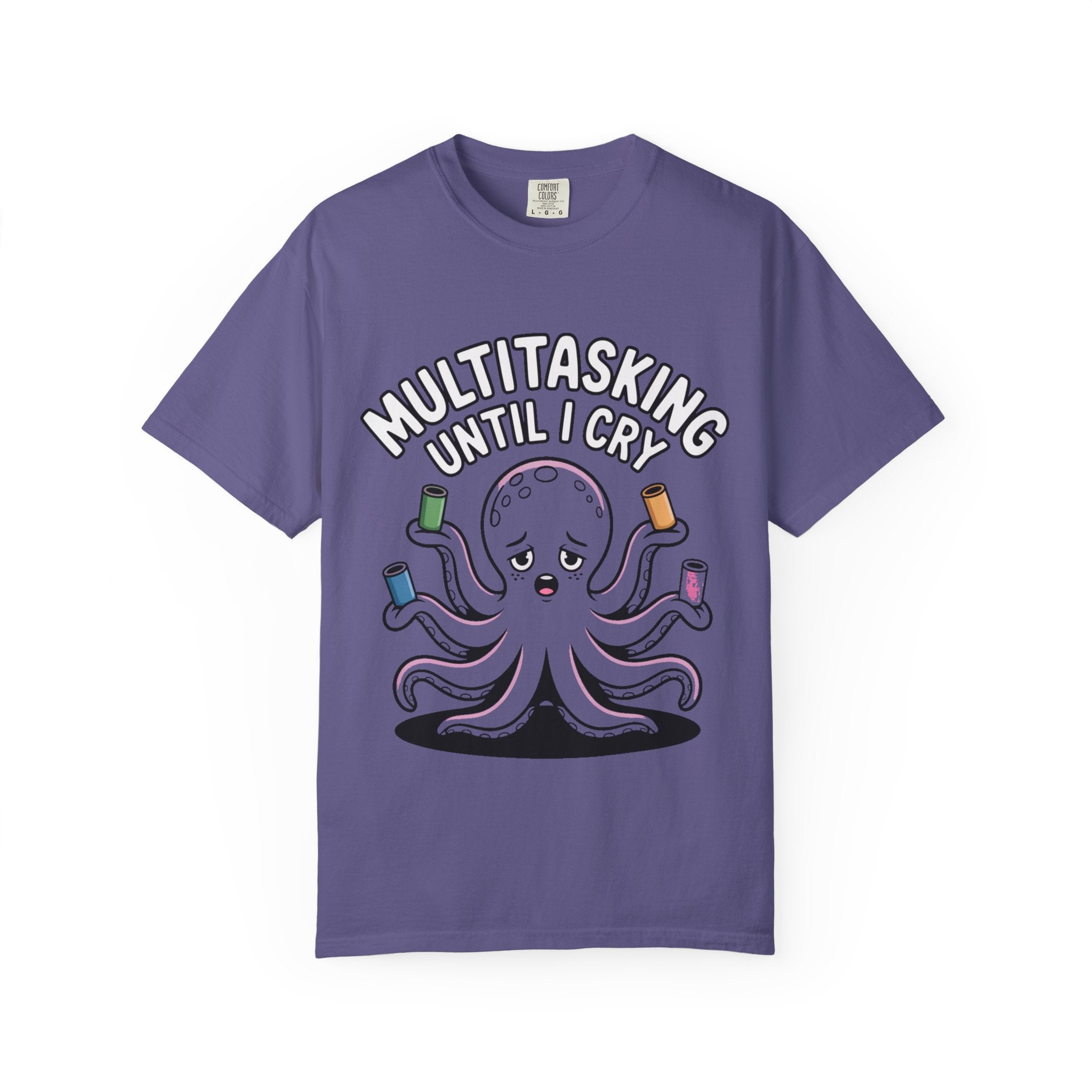 Multitasking Octopus Shirt, Funny Stressed Octopus T-Shirt, Multitasking Until I Cry Tee, Cute Cartoon Octopus Gift