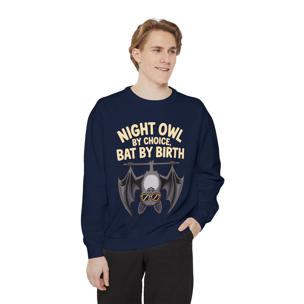 Night Owl By Choice Bat Sweatshirt, Funny Bat Lover Crewneck, Cute Halloween Sweatshirt, Embroidered Patch Style Bat Shirt Gift