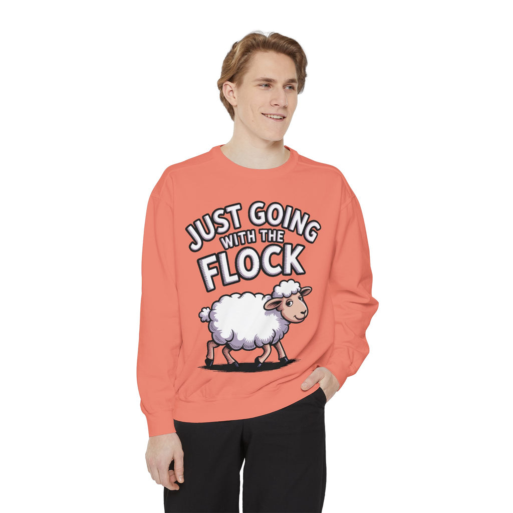 Funny Sheep Sweatshirt, Going With The Flock Crewneck, Cute Cartoon Sheep Embroidered Sweatshirt, Sarcastic Gift for Introvert