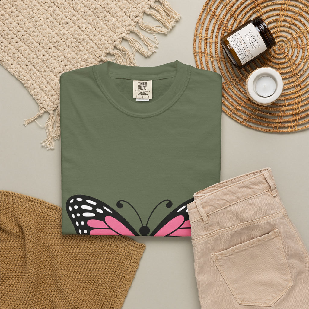 Butterfly T-Shirt, Cute Detailed Butterfly Graphic Tee, Nature Lover Gift, Embroidery-Style Butterfly Shirt, Garment-Dyed Unisex Tee
