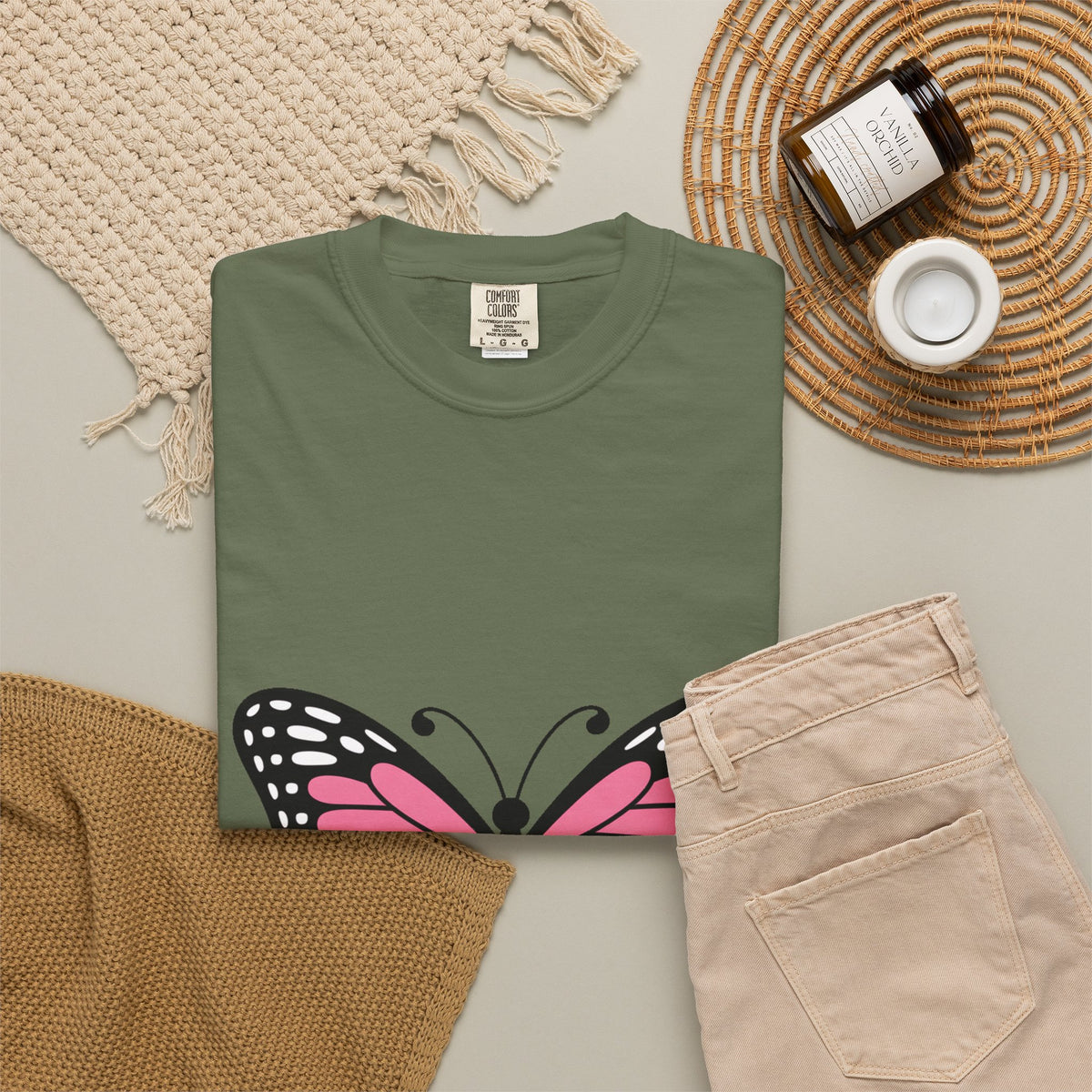 Butterfly T-Shirt, Cute Detailed Butterfly Graphic Tee, Nature Lover Gift, Embroidery-Style Butterfly Shirt, Garment-Dyed Unisex Tee
