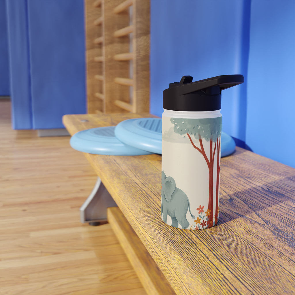 Kids Safari Animal Stainless Steel Water Bottle – Lion, Giraffe & Elephant Design