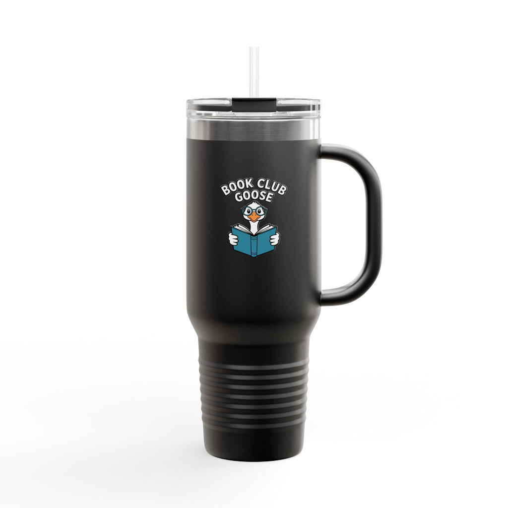 Book Club Goose Travel Mug, Funny Reading Goose 40oz Tumbler, Bookworm Gift, Cute Bird Lover Insulated Cup with Handle and Straw