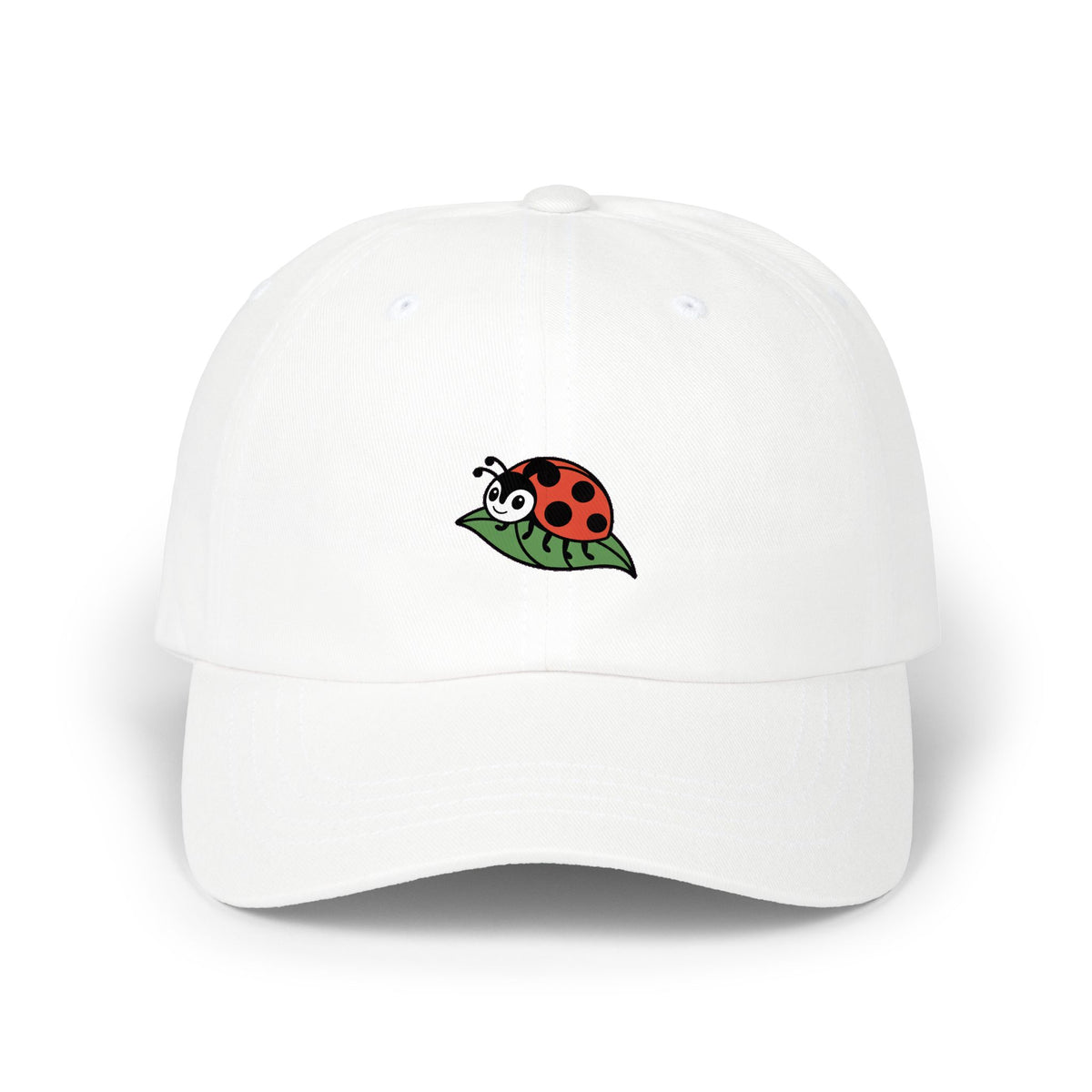 Ladybug Dad Hat, Cute Embroidered Ladybug On Leaf Cap, Nature Lover Gift, Garden Insect Hat, Unstructured Baseball Cap For Women