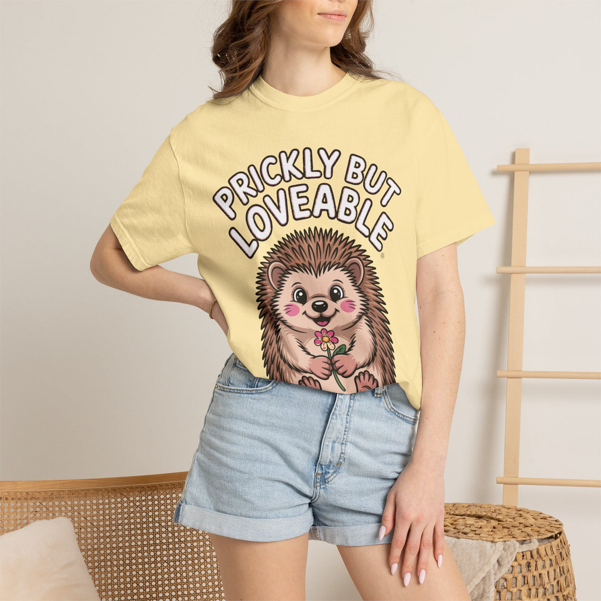 Prickly But Loveable Hedgehog Shirt, Cute Cartoon Hedgehog T-Shirt, Funny Animal Lover Gift, Flower Hedgehog Tee