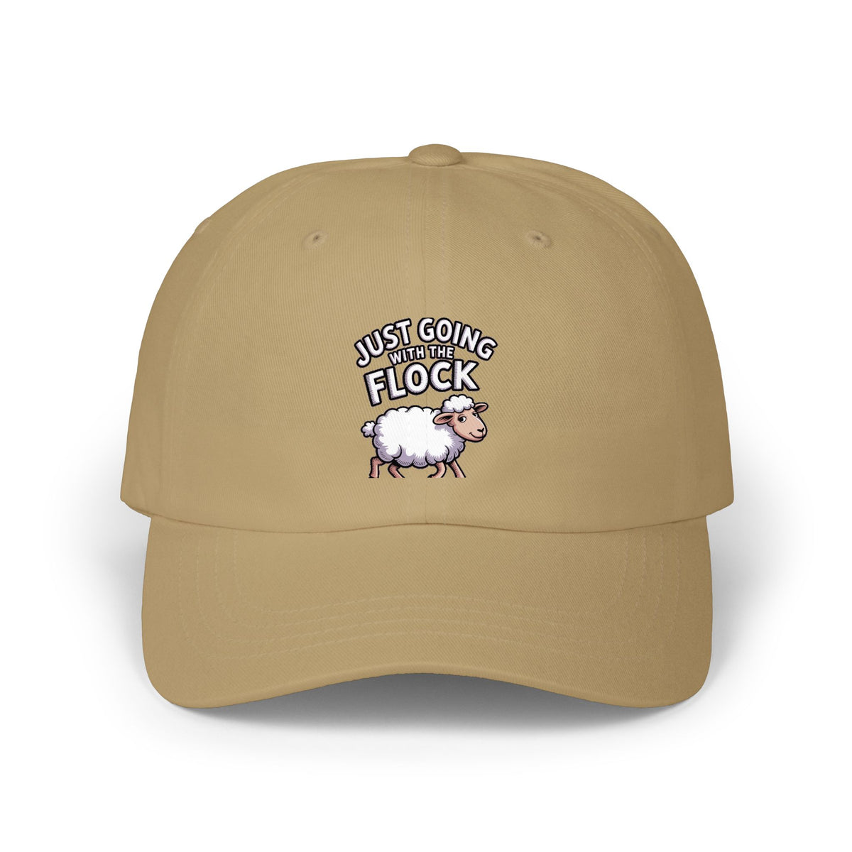 Funny Sheep Dad Hat, Just Going With The Flock Cap, Cute Cartoon Sheep Embroidered Hat, Funny Farm Animal Gift, Unstructured Baseball Cap