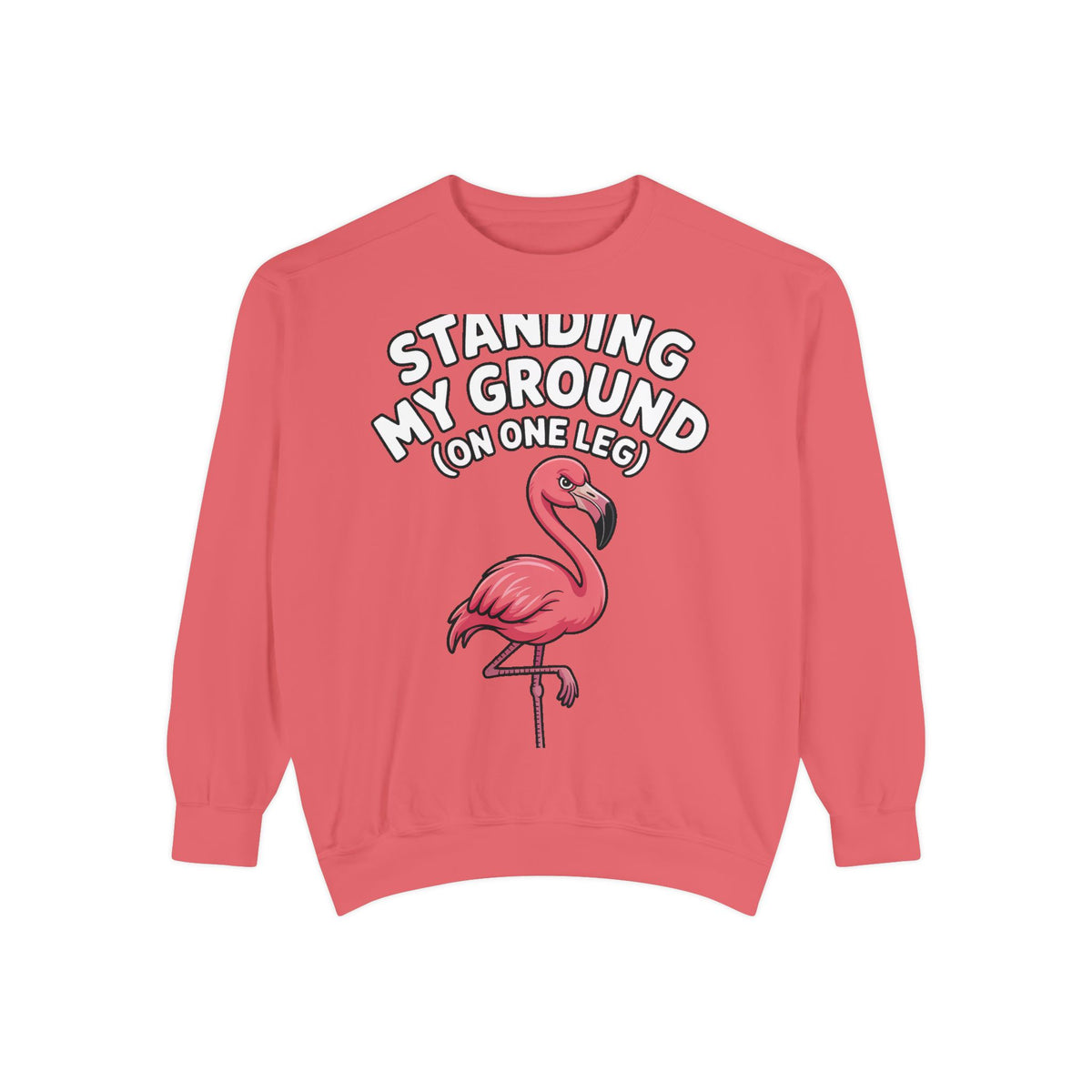 Standing My Ground Flamingo Sweatshirt, Funny One Leg Flamingo Crewneck, Sassy Bird Lover Gift, Embroidered Patch Style Sweatshirt