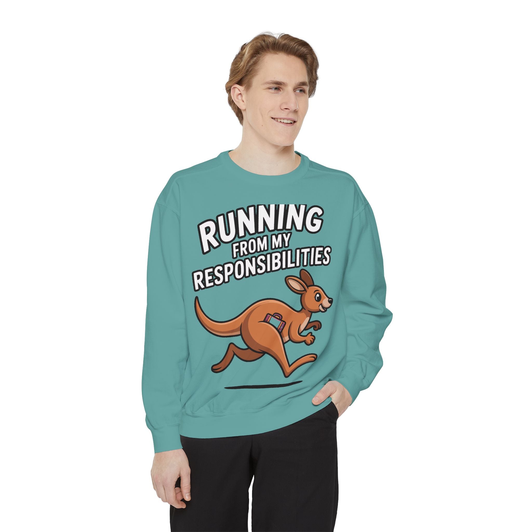 Running From My Responsibilities Sweatshirt, Funny Kangaroo Crewneck, Adulting Humor Gift, Cute Cartoon Animal Sweatshirt