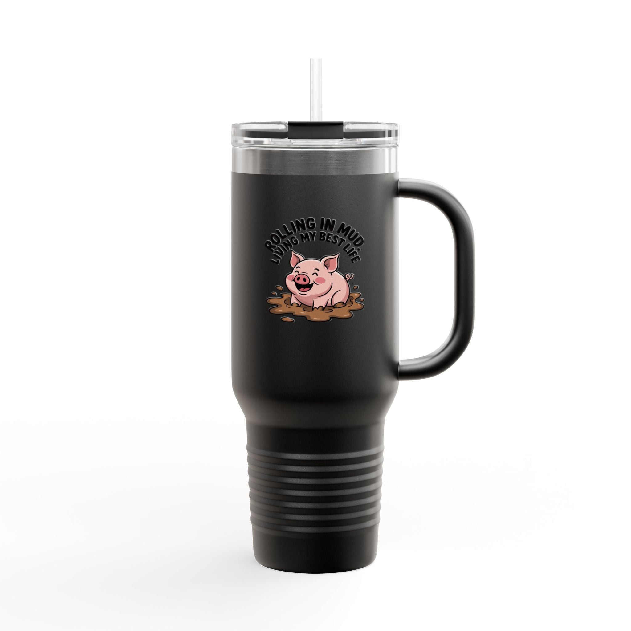 Funny Pig Travel Mug, Rolling In Mud Living My Best Life Tumbler, Cute Farm Animal 40oz Cup, Pig Lover Gift, Funny Farmhouse Mug