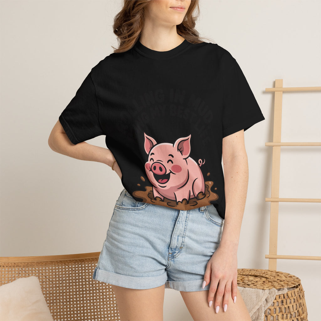 Living My Best Life Pig Shirt, Funny Pig Lover T-Shirt, Rolling In Mud Farm Animal Tee, Cute Pig Graphic Gift