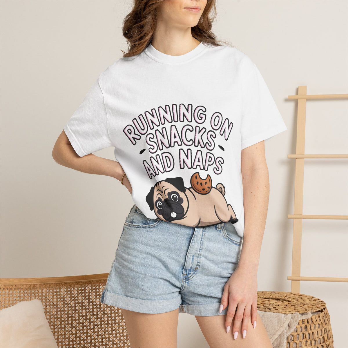 Funny Pug Shirt, Running On Snacks And Naps T-Shirt, Cute Pug Lover Gift, Napping Dog Tee, Lazy Dog Graphic Shirt