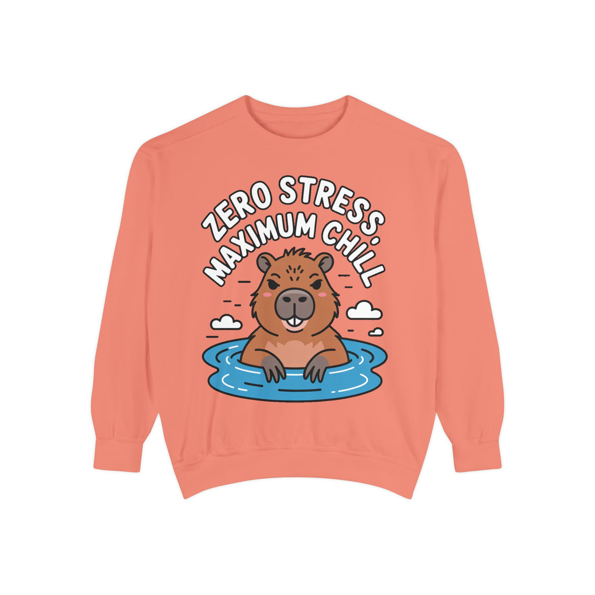 Zero Stress Capybara Sweatshirt, Funny Hot Spring Capybara Crewneck, Cute Chill Animal Gift, Garment Dyed Embroidered Sweatshirt