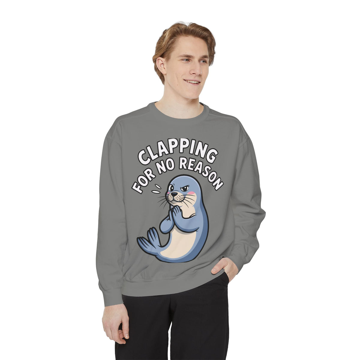 Clapping For No Reason Seal Sweatshirt, Funny Sassy Seal Crewneck, Cute Animal Embroidered Patch Style Sweatshirt, Sarcastic Gift