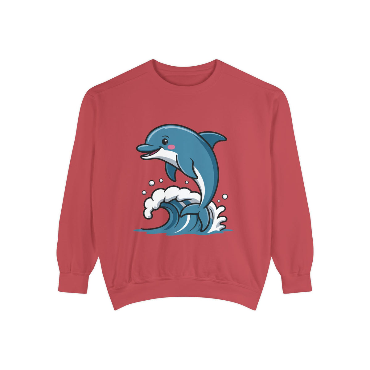 Cute Dolphin Sweatshirt, Embroidered Wave Crewneck, Ocean Lover Gift, Garment Dyed Beach Sweatshirt for Women Men