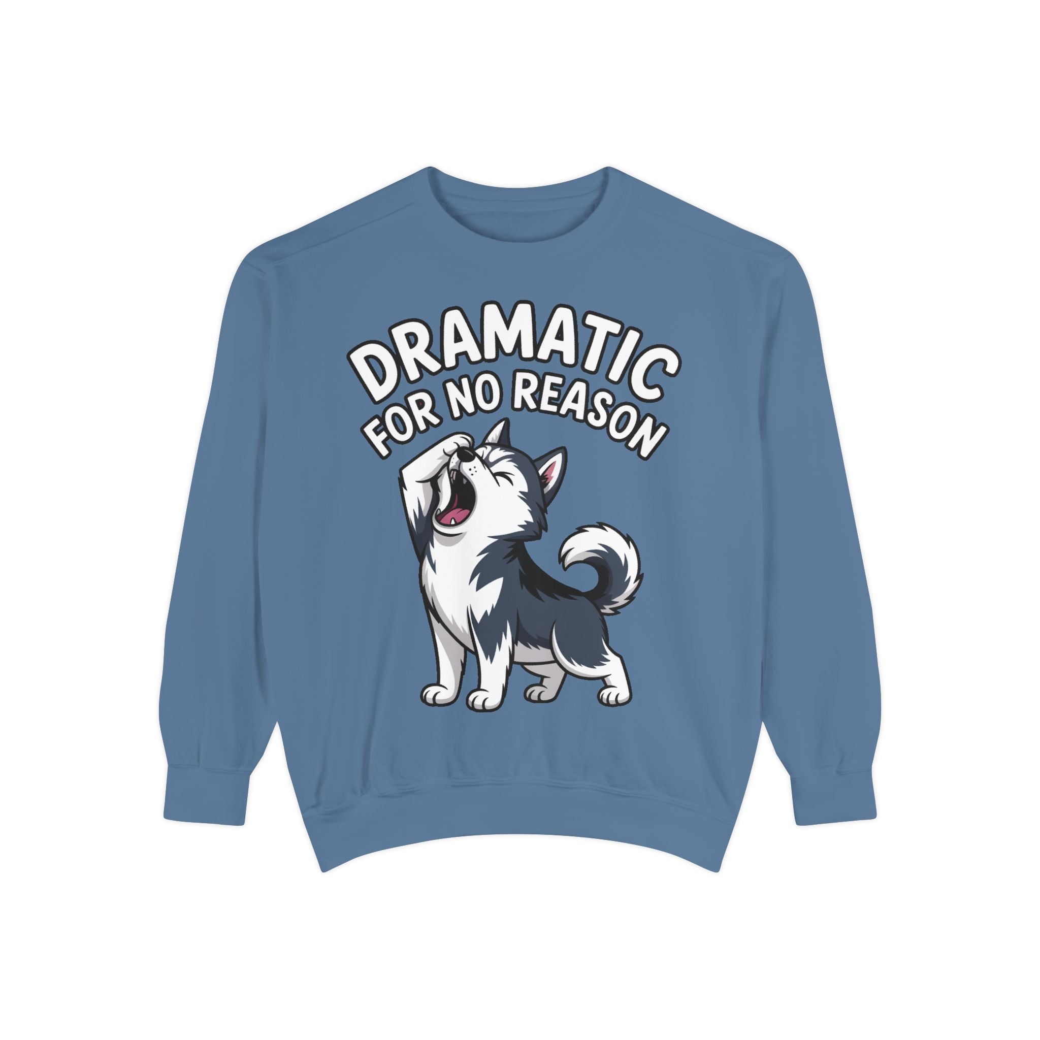Dramatic Husky Sweatshirt, Funny Dog Lover Crewneck, Cute Cartoon Husky Embroidered Patch Style Sweatshirt, Gift for Husky Mom