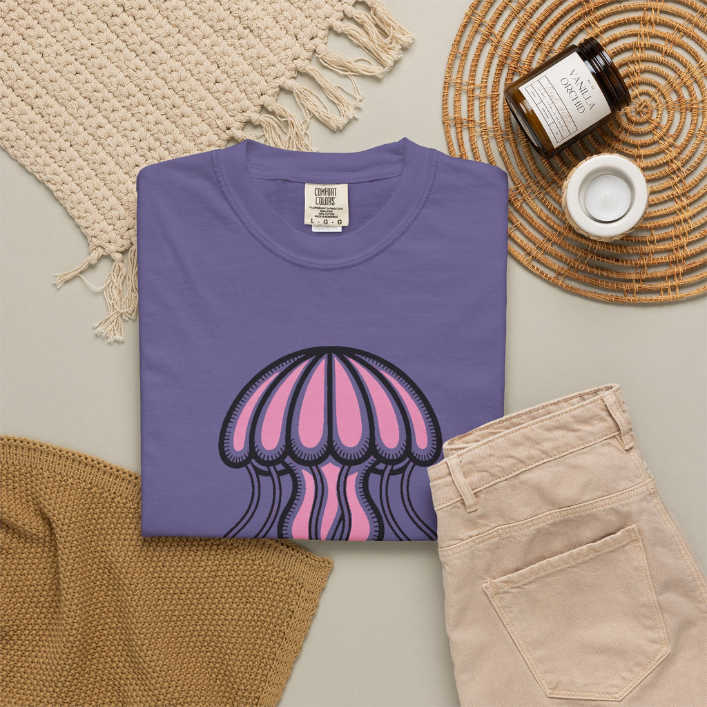 Cute Jellyfish T-Shirt, Glowing Jellyfish Graphic Tee, Ocean Lover Gift, Garment-Dyed Unisex Shirt for Beach and Aquarium Fans