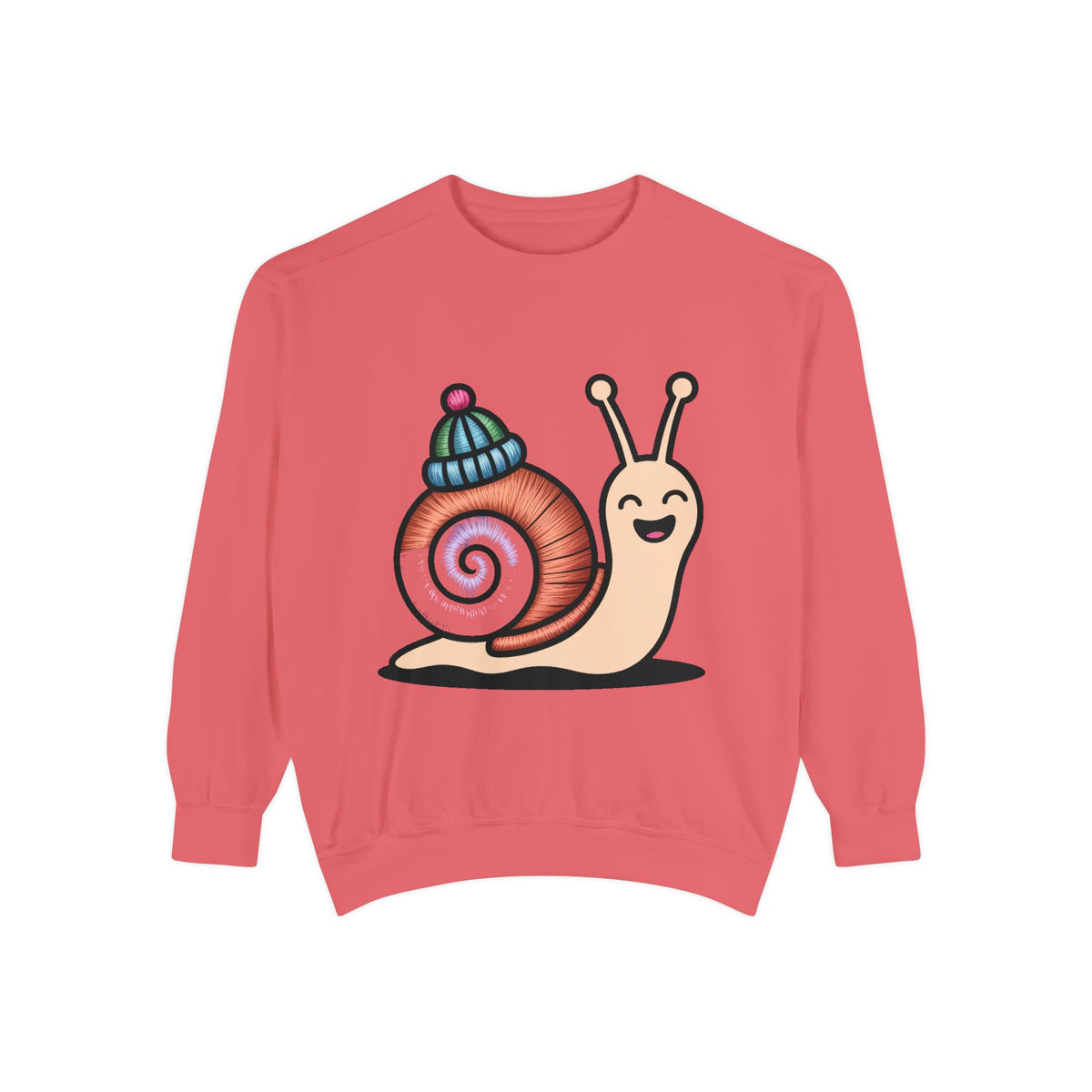 Cute Snail Sweatshirt, Embroidered Patch Style Snail With Tiny Hat Crewneck, Cottagecore Nature Lover Gift, Garment-Dyed Pullover