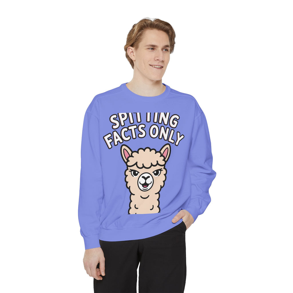 Alpaca Spitting Facts Sweatshirt, Funny Sassy Alpaca Crewneck, Cute Embroidered-Style Animal Sweatshirt, Alpaca Lover Gift
