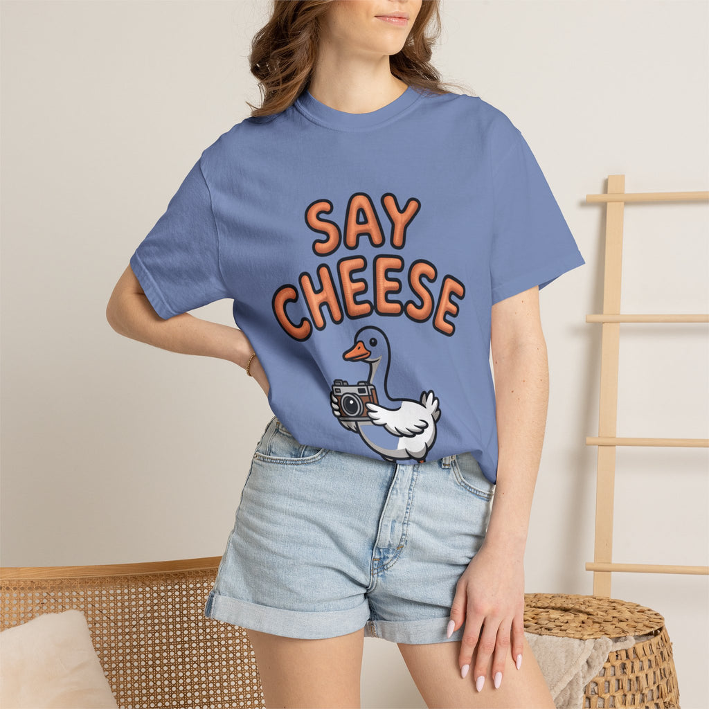 Say Cheese Goose Shirt, Funny Camera Goose T-Shirt, Cute Cartoon Goose Lover Gift, Photography Shirt for Photographer