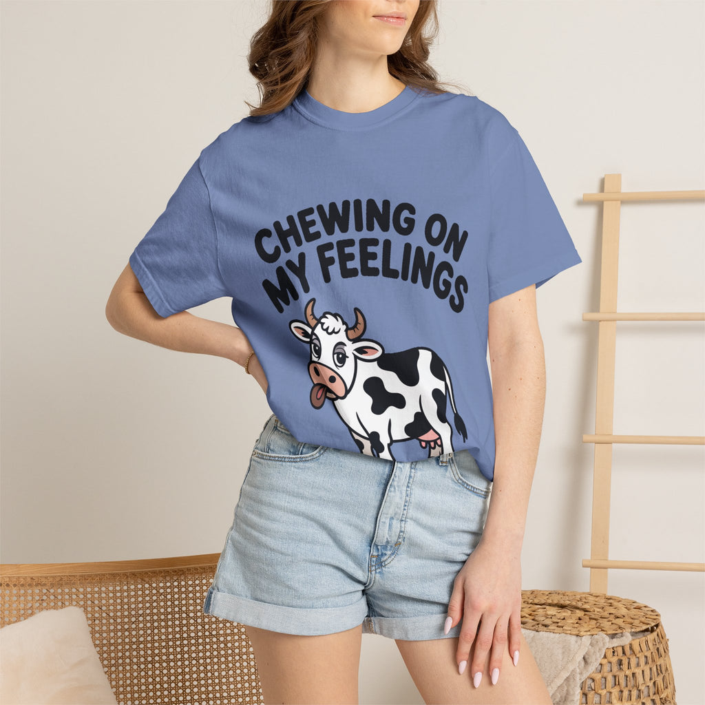 Chewing On My Feelings Cow Shirt, Funny Cow T-Shirt, Cute Cartoon Cow Tee, Sarcastic Farm Animal Gift, Mental Health Humor Shirt