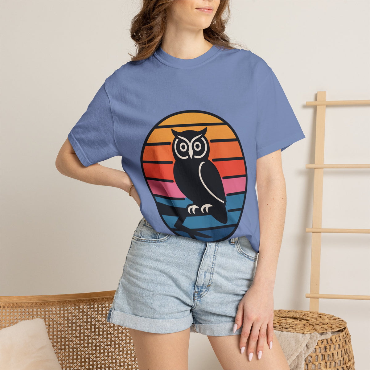 Retro Sunset Owl Badge T-Shirt