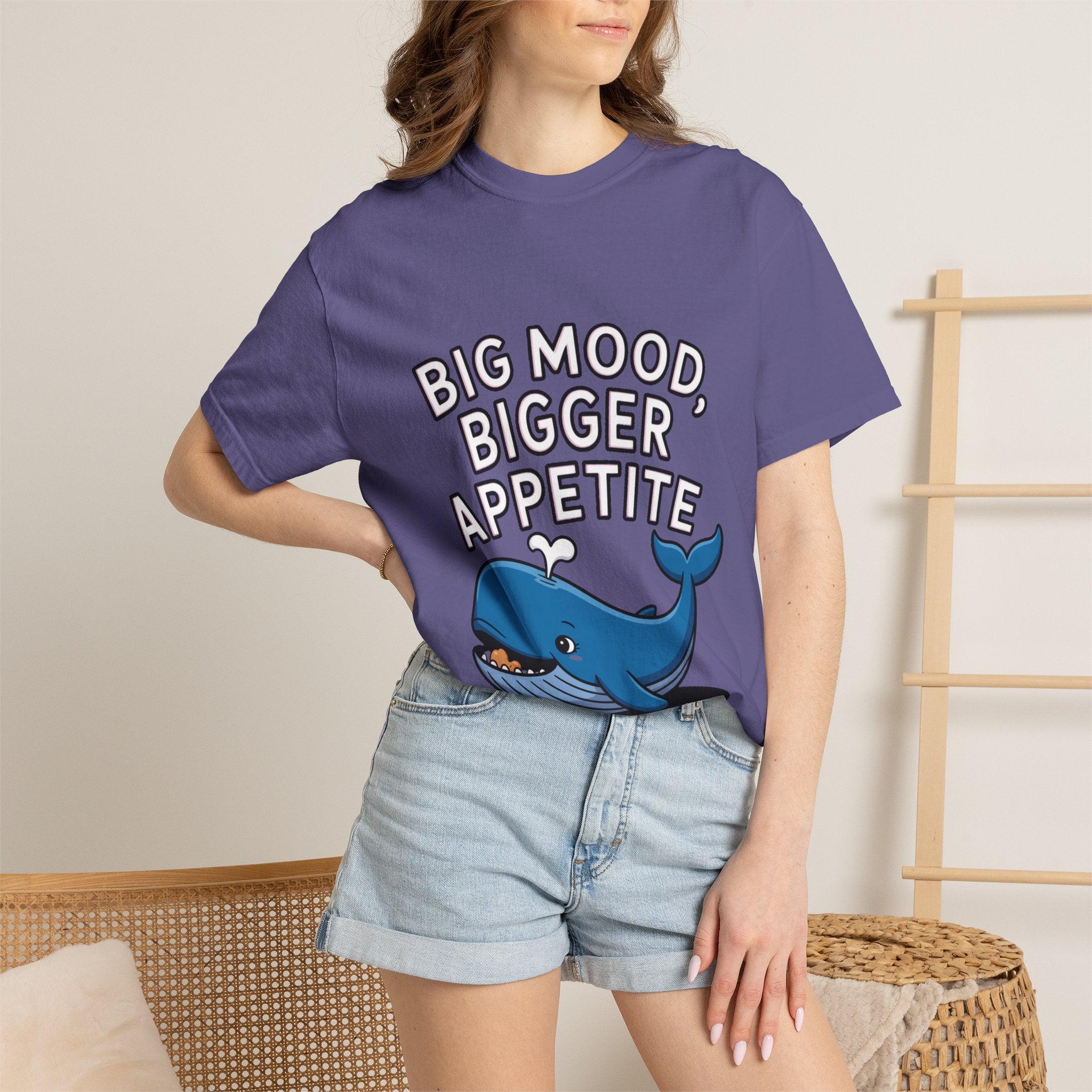 Funny Whale Shirt, Big Mood Bigger Appetite T-Shirt, Cute Snack Lover Tee, Foodie Gift for Whale Lovers