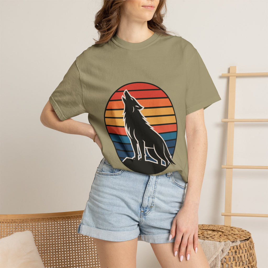 Retro Sunset Wolf Badge T-Shirt